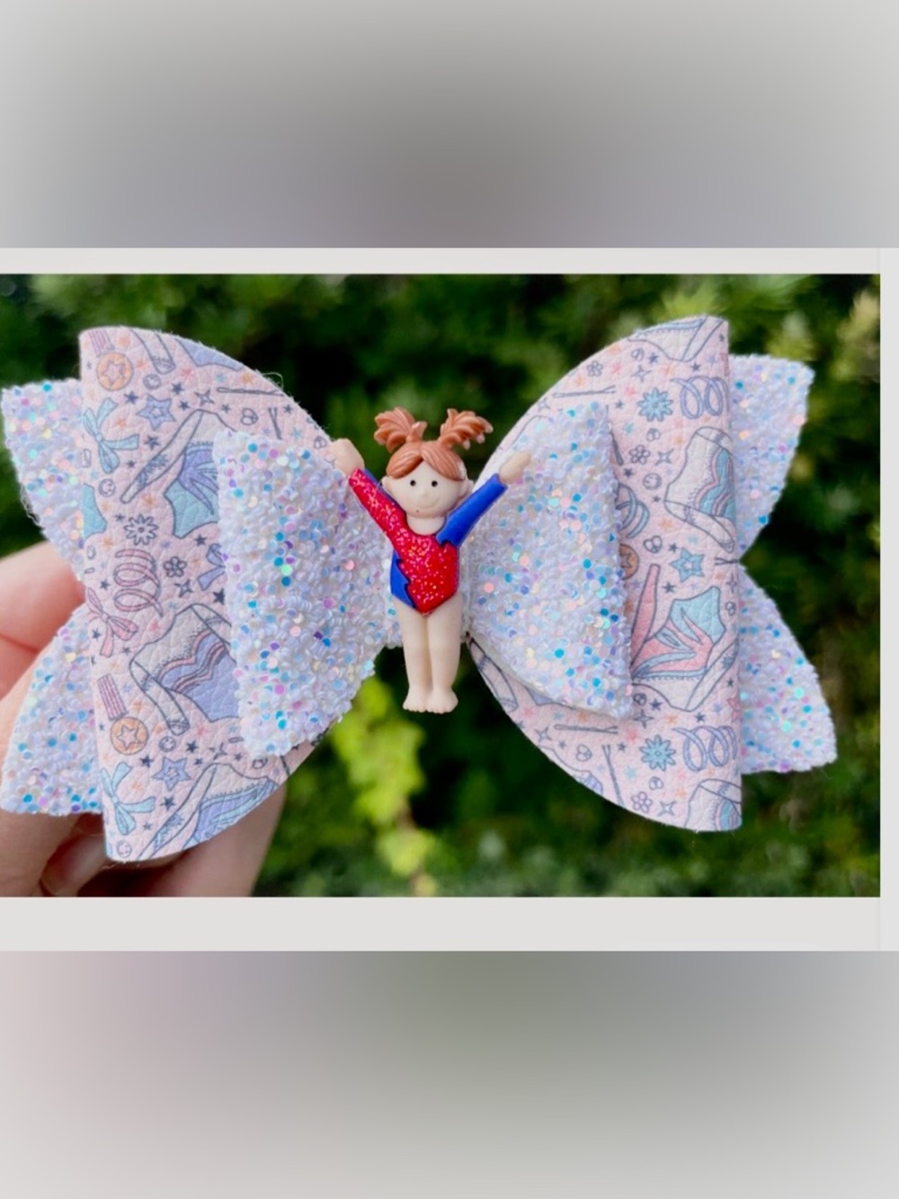 Gymnastics Hair Bow for Girls, Glitter Clip